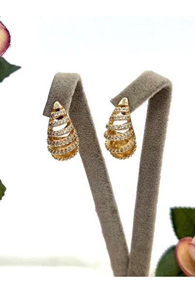XUPING JEWELRY Zirkon Taşlı Kesik Bombeli Plaka Damla Model Küpe (18K ROSE/1,...