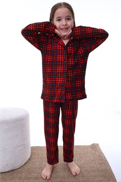 ARBİ kids Girl's Red Checkered Button Pajamas