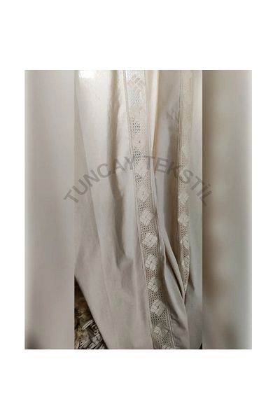 TUNCAY TEKSTİL Bohemian Linen Cotton Curtain - Semi Blackout, Square Lace, Width X-length Shape