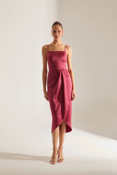BETTY & SAM Solomia Draped Straps Venice Red Evening Gown