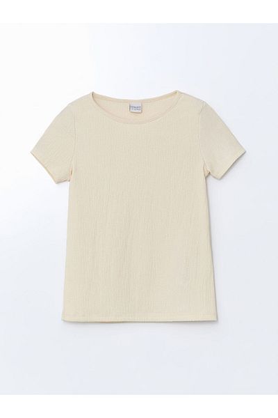 LC Waikiki Tricou pentru fetiță cu textura LCW ECO Crew Gât