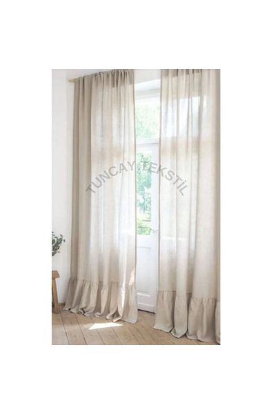 TUNCAY TEKSTİL 100% Natural Linen Ruffled Curtain Width X Length
