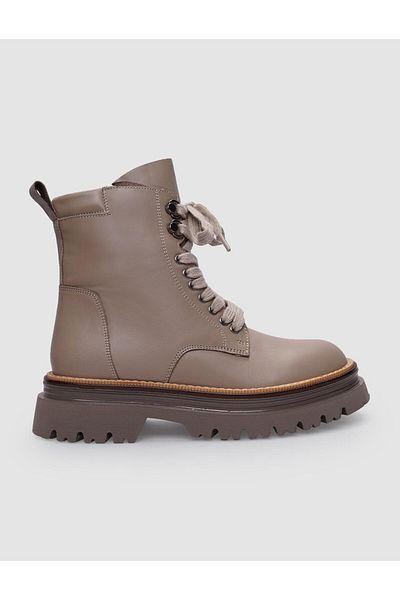 Cabani 100% Genuine Leather Women's Boots - Mink Zippered and Laced