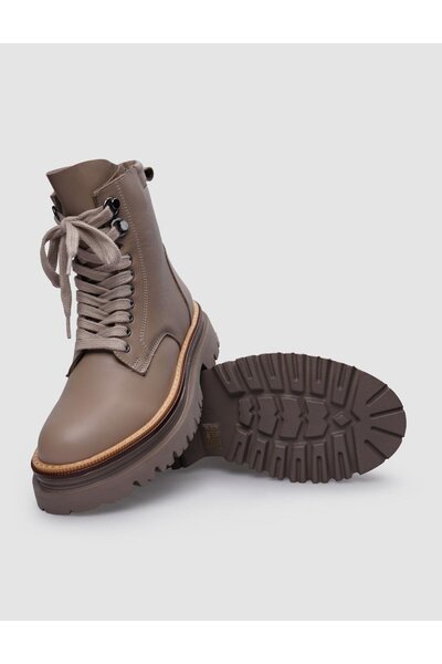 Cabani %100 Hakiki Deri Vizon Fermuarlı - Bağcıklı Kadın Bot