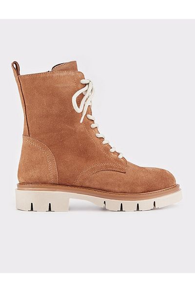 Cabani Suede Genuine Leather Tan Lace Up Women's Boots