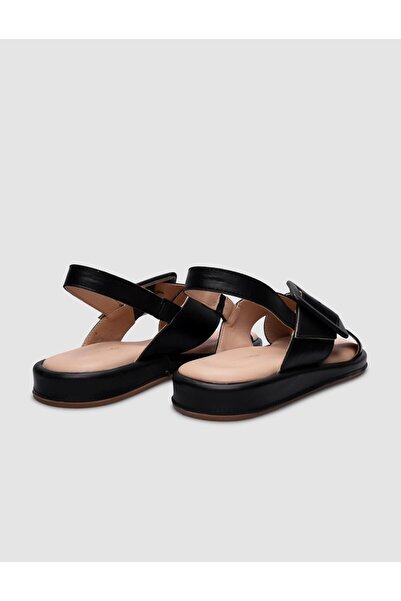 Cabani Black Genuine Leather - 100% Buckle Women's Daily Sandals