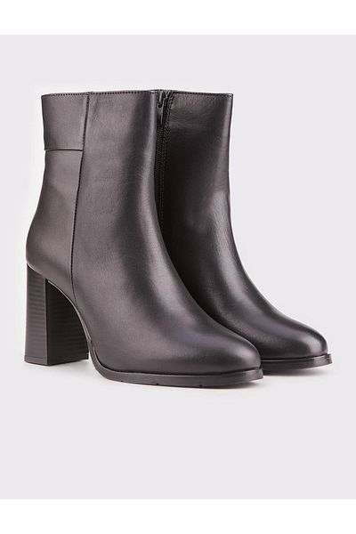 Cabani Women's Genuine Leather Black Zippered Heeled Boots