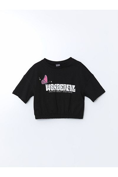 LC Waikiki Tricou Crop pentru fete cu gât crew de sezon nou - S5JC99Z4