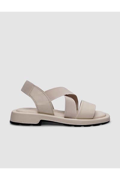 Cabani Beige Colored 100% Genuine Leather Women's Sandals - Elastic Design