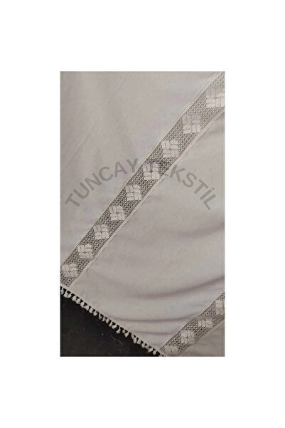 TUNCAY TEKSTİL Bohemian Linen Cotton Curtain - Semi Blackout, Square Lace, Width X-length Shape