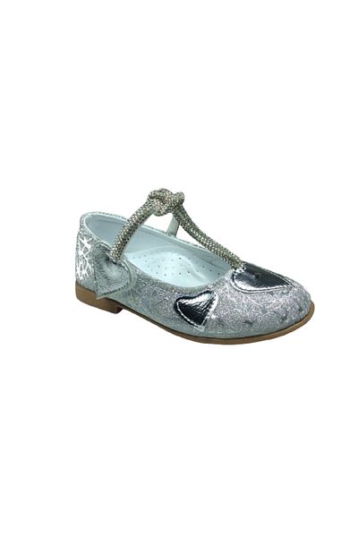 OrtopedikAL 1010 Model Ort Emt Bebe - Shiny Silver Ballet Flats Stone Detailed Girls' Evening Dress Shoes Wedding