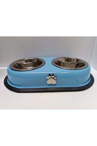 Pawise Ddbxp(m) 1Pt Paw Patterned Double Food Bowl 13.5 cm