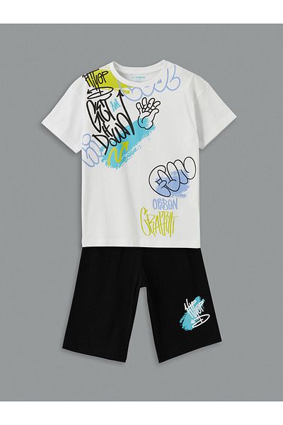 LC Waikiki Set de pijamale pentru băieți LCW Kids Crewneck cu pantaloni scurți