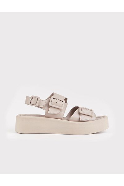 Cabani Genuine Leather Mink Women's High-Sole Sandals