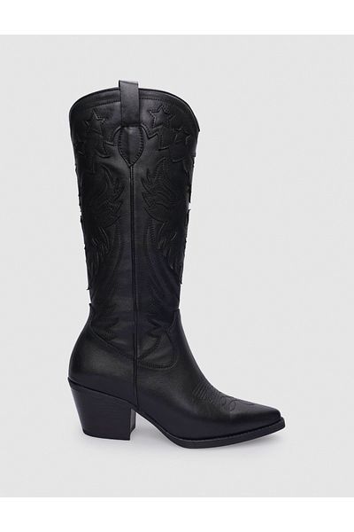 Cabani Black Genuine Leather Zippered Women's Cowboy Boots
