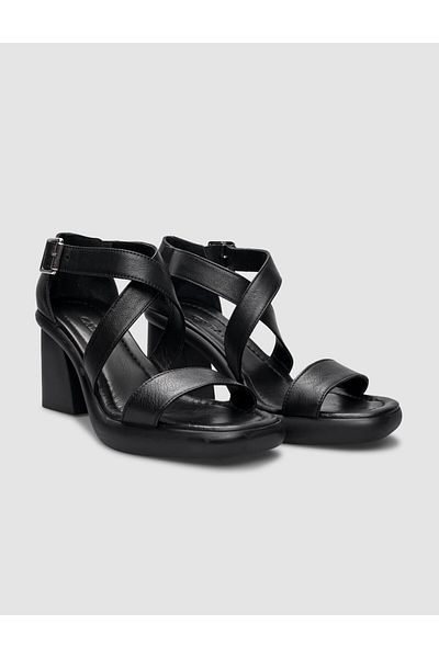 Cabani Black Genuine Leather Women's Heeled Sandals - 100% Buckle