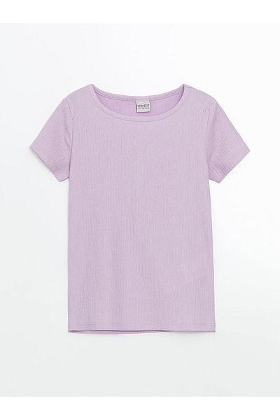 LC Waikiki New Season Crew Neck Textured Girls' T-Shirt - S5Ju87Z4