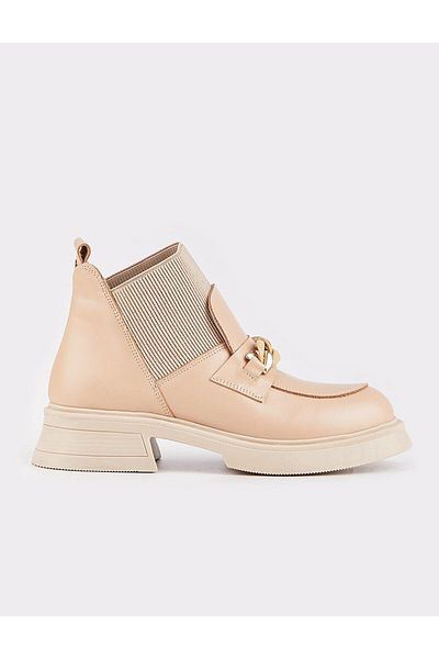 Cabani Genuine Leather Beige Women's Heeled Boots