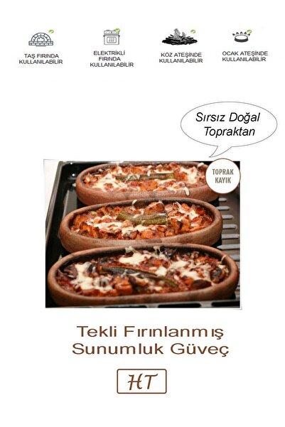 HerşeyTopraktan Toprak Güveç Kayık Orta Boy 25 Cm (1ADET)