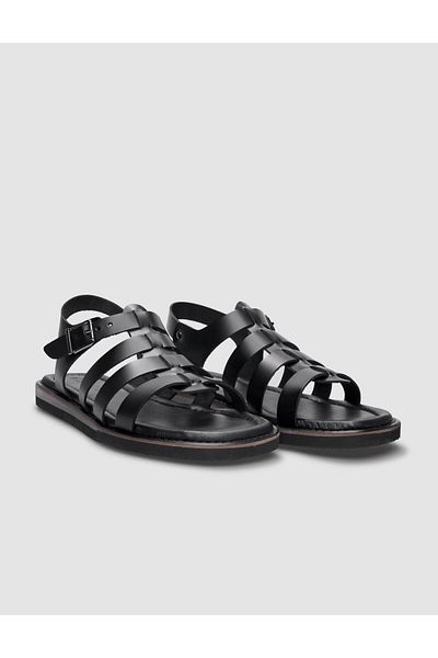 Cabani 100% Genuine Leather Black Buckle Women's Flat Sandals