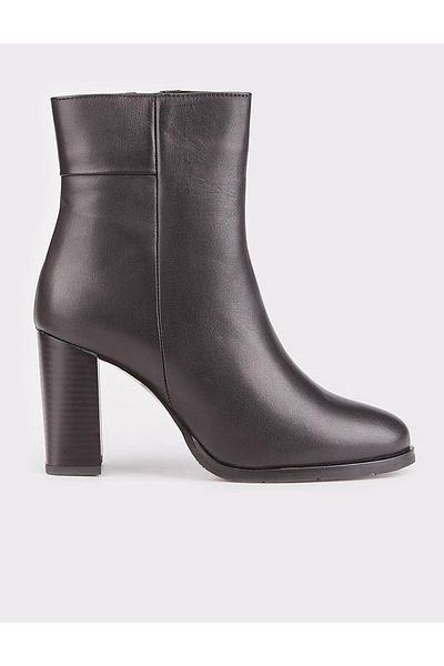 Cabani Women's Genuine Leather Black Zippered Heeled Boots