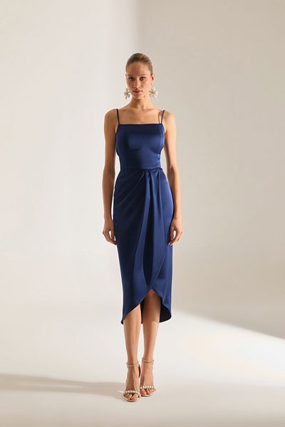 BETTY & SAM Solomia Draped Straps Dark Blue Evening Gown