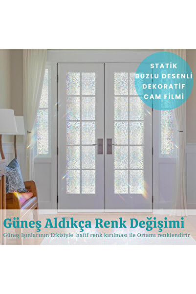 TechnoSmart 60cmx100cm Buzlu Desenli Cam Kaplama Filmi Statik Duşa Kabin Ofis Dekorasyon Folyo