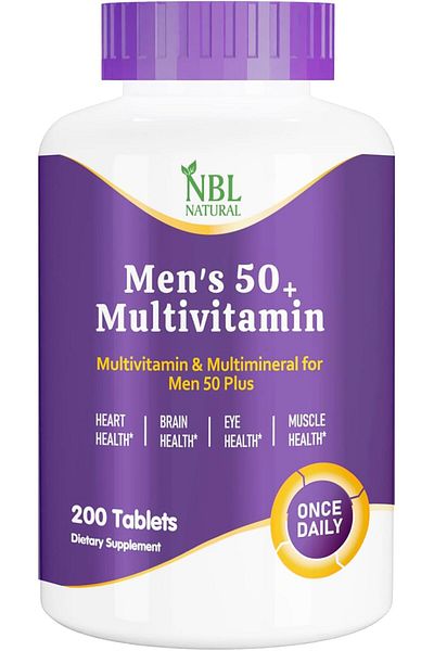 NBL Natural Multivitamin for Men 50 Plus, Multimineral Supplement, 200 Tablets