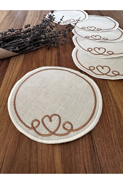 NURHAN HOME COLLECTION Hearted Bronze Embroidered Round Cocktail Presentation Napkin