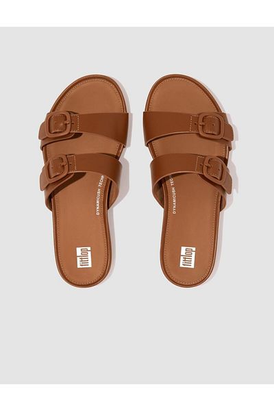 Fitflop Gracie FV1 - شبشب نسائي بلون أسمر، تصميم بإبزيم مزدوج