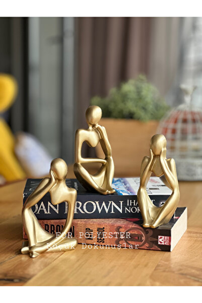 FOR POLYESTER Küçük Dokunuşlar 3’lü Takım Dekoratif Altın Renkli Soyut Insan Biblo/dekor/heykel/kitaplık Süsü