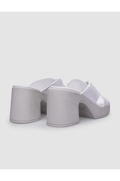 Cabani Papuci de damă cu toc alb 100% piele naturală