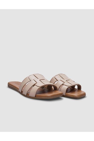 Cabani Papuci plati pentru femei, 100% piele naturală, bej