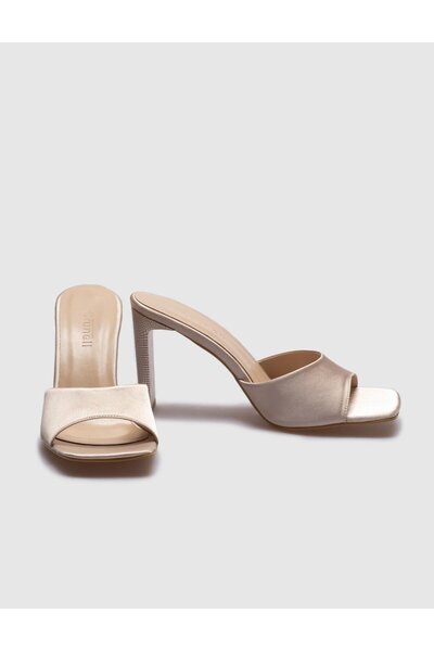 Cabani Papuci cu toc pentru femei din satin bej Crunell