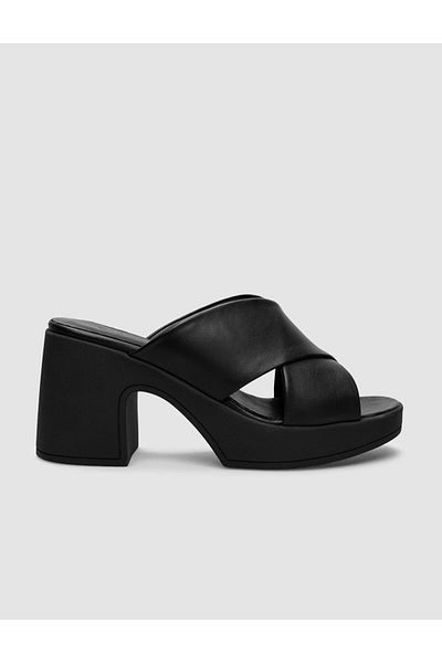 Cabani 100% Genuine Leather Black Women's Heeled Slippers