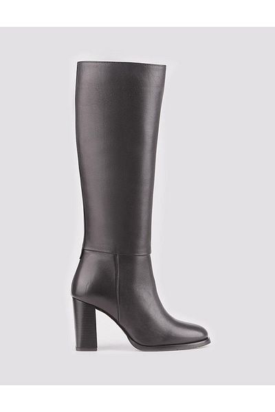 Cabani Women's Genuine Leather Black Zippered Heeled Boots