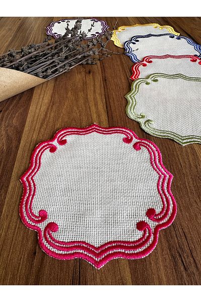 NURHAN HOME COLLECTION 6 Pcs Curly Model Multicolor Embroidered Coffee Side Cocktail Presentation Napkin