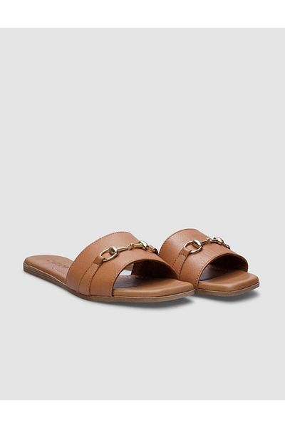 Cabani Papuci de damă din piele naturală maro cu cataramă