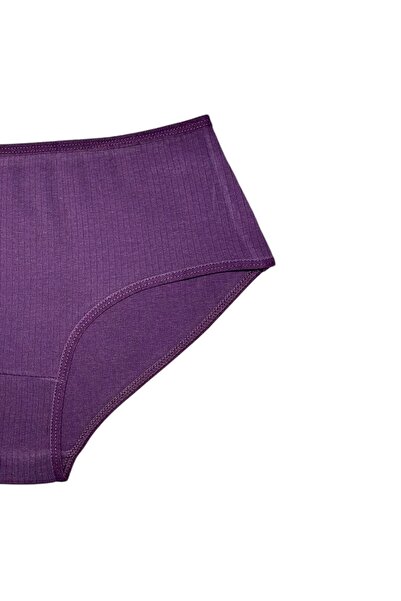 Gizli Butik 3'lü Kadın Fitilli Bato Yüksek Bel Pamuklu Külot Mor