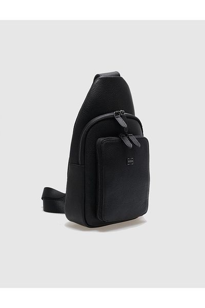 Cabani Genuine Leather Black Crossbody Daily Bag