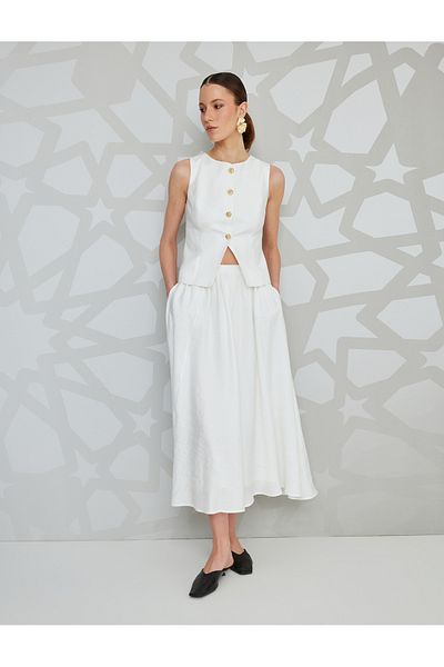 Koton Lined pocketed high rise maxi flare skirt.