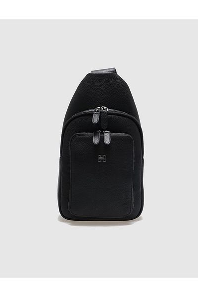 Cabani Genuine Leather Black Crossbody Daily Bag