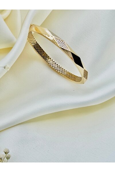 Adel Gold 14 Ayar Altın Kadın Taşlı Trend Geometrik Kelepçe-Bilezik 11,46-Gr