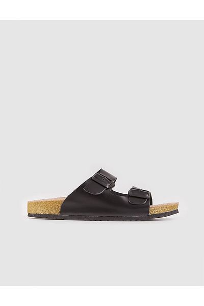 Cabani Black Genuine Leather Women's Slippers