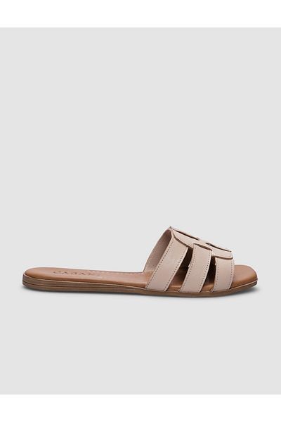 Cabani Papuci plati pentru femei, 100% piele naturală, bej