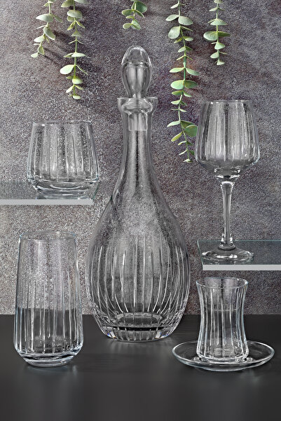 sglass 31 Parça 6 Kişilik Çubuk El Dekor Kristal Kesme Cam Su Takımı ( Bulaşi...