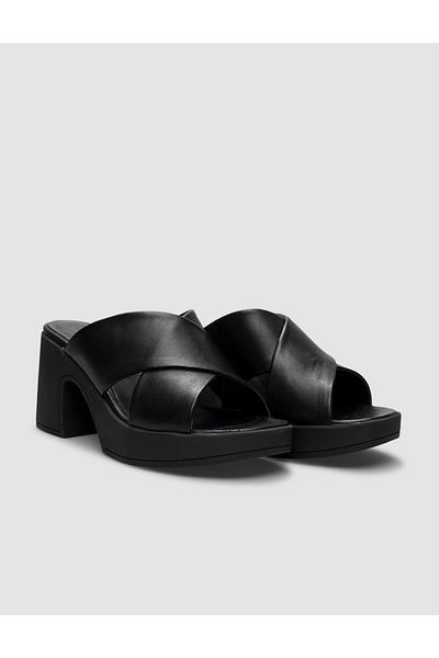Cabani 100% Genuine Leather Black Women's Heeled Slippers