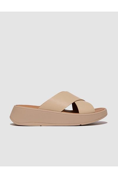 Fitflop F-Mode Fw5 Genuine Leather Cream Women's Cross Strap Slippers