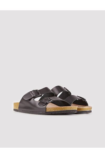 Cabani Black Genuine Leather Women's Slippers