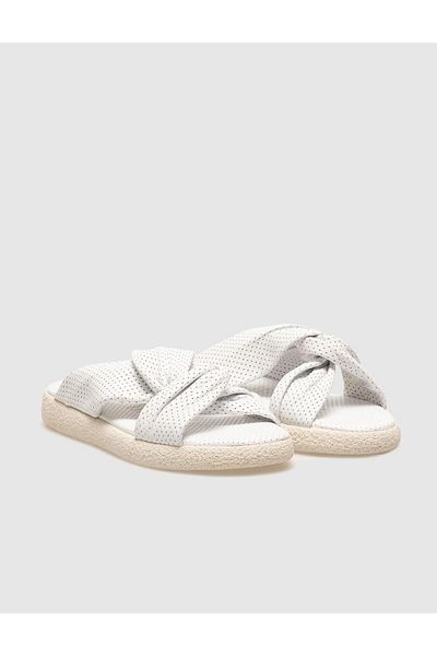 Cabani Papuci plati damă albi din piele naturală